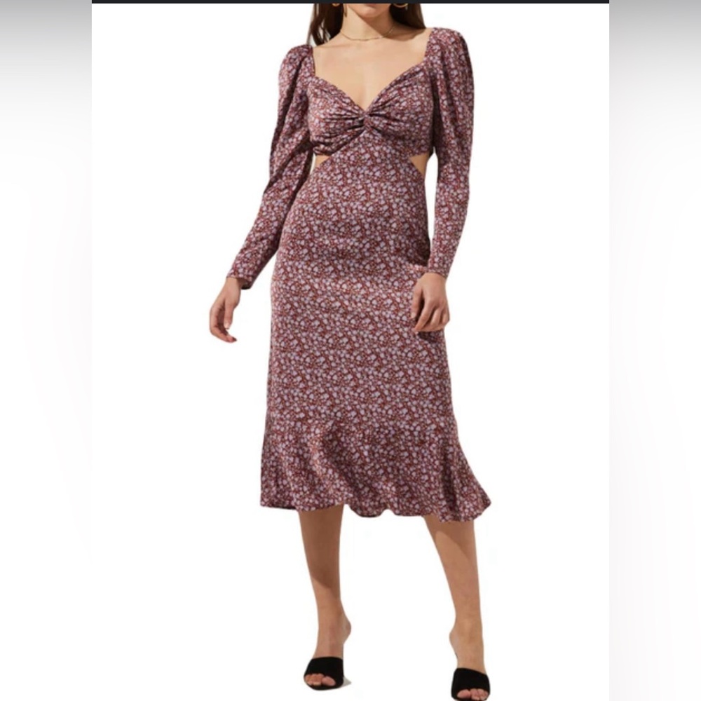 ASTR the Label | NWOT Lainie Womens Floral Sweetheart Neck Midi Dress